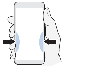 Illustration showing how to squeeze and hold the Edge Sense area of the phone.