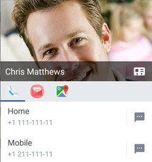 Screen showing various ways to connect with a contact by tapping their photo from the contacts list.