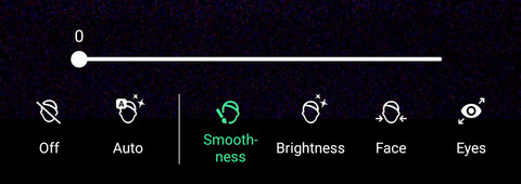 Screen showing Beauty Mode options.