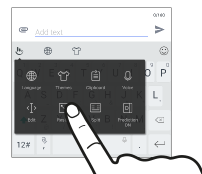 Screen showing the resize button for resizing the TouchPal keyboard.